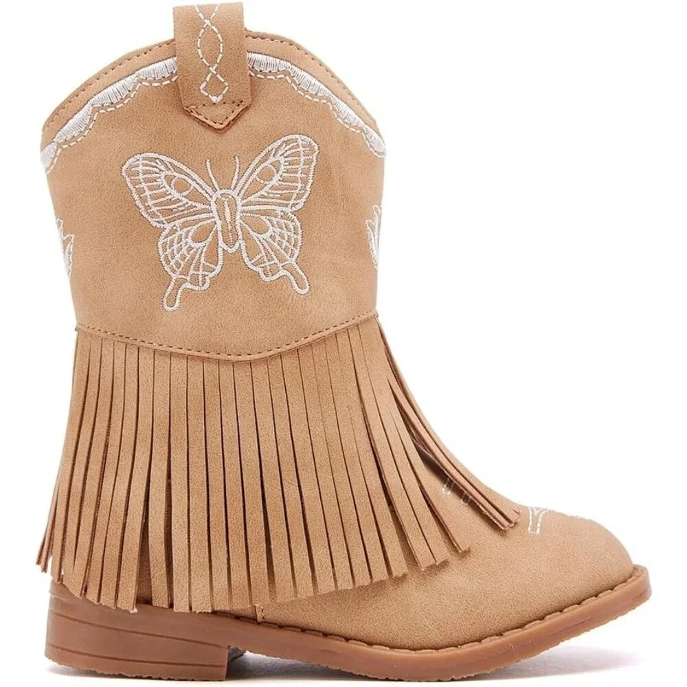 ⚡Girls 3-Camel Microfiber Little Kids Mid Calf Western Pointed Toe Riding Boots